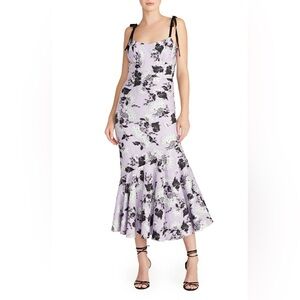ML Monique Lhuillier Floral Sleeveless Lavender Square Neck Midi Dress size 4